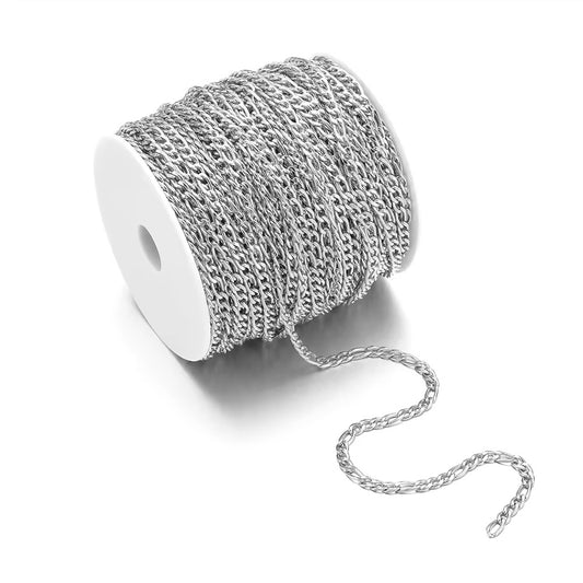 CN 380 Thick Cuban Silver PVD plated 316 Stainless steel ( 1 feet ) Anti tarnish ( 4.5 mm )