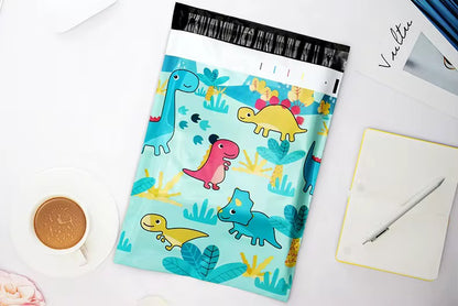 Cute Dinosaur Poly Mailer Bag -  Waterproof & Double Sided - Designer Premium Packaging ( 10:13 inch )