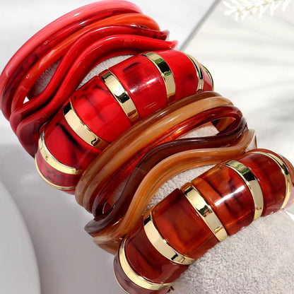 ASJ04A Red Mixed Chunky Irregular bracelet Set ( 6 piece / set ) - Anti tarnish