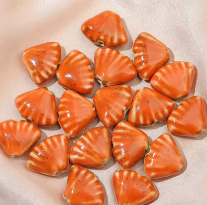 BBB 216 (e) Orange Fan Shell Porcelian Ceramic bead ( 1 pc ) High Shine ( 18:23 mm )