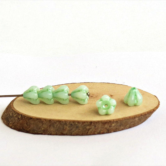 SS 263 Chalk green baby bell flower bead 6mm , czech glass