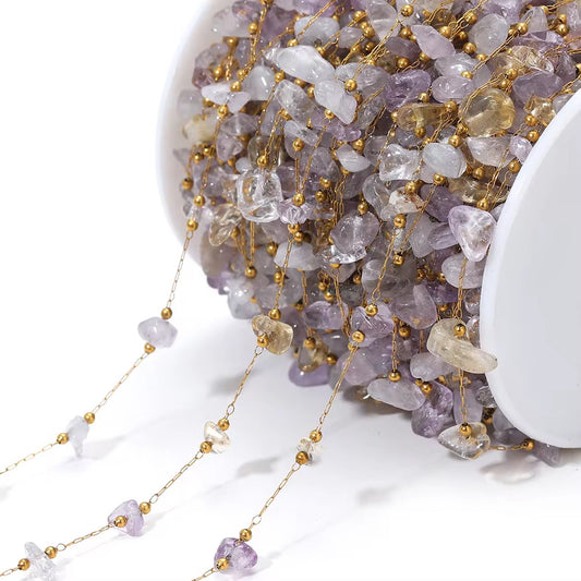 CN 40 Amethyst Purple shiny gemstone crystal 18k gold Stainless steel chain ( 1 feet )Anti tarnish