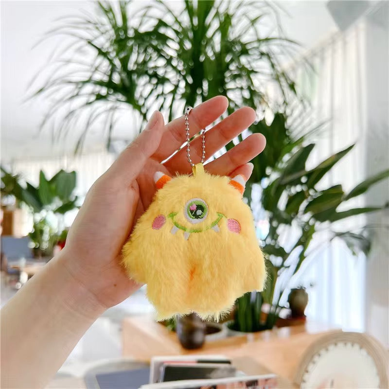 Yellow Big Eyes Monster 3D Plush Toy Keychain ( 1 pc ) ( 10 cm )