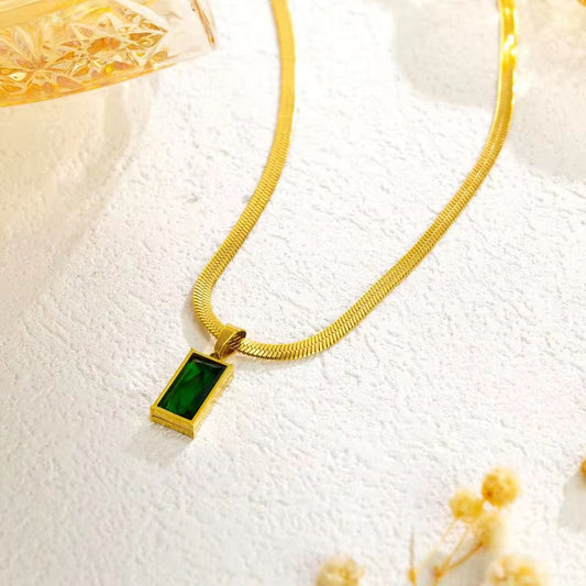 NSJ35A Emerald zircon snake chain Necklace  - 18k Gold PVD plated stainless steel - Anti tarnish