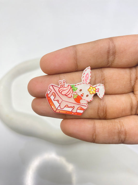 BBB 088 (h) Strawberry Bunny Cake flat acrylic charm ( 1 pc )