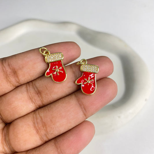 SS 1187 Mittens Christmas Zircon charm 18k gold plated ( 1 pc ) Anti tarnish ( 19:12 mm )