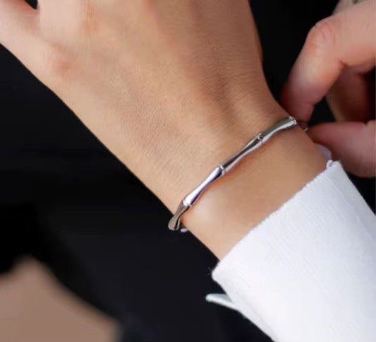 SJ 772 Bamboo Silver Bracelet - 18k Gold PVD plated stainless steel - Anti tarnish