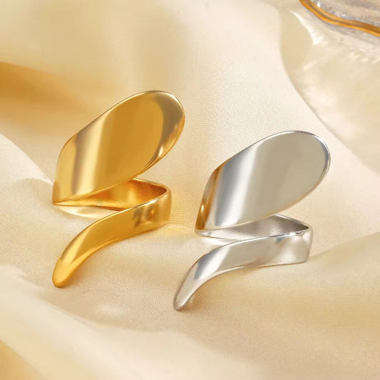 SJ 592  Silver Geometric Fashion Style Ring Adjustable - 18k Gold PVD plated stainless steel - Anti tarnish
