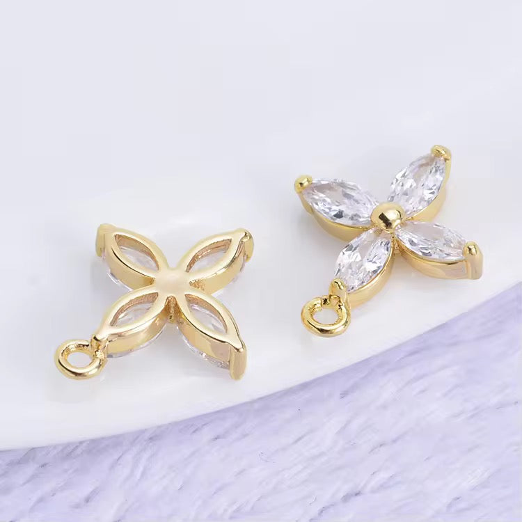 GPC 09 (N) Four Petal zircon 14k gold plated charm ( 1 pc ) Anti tarnish