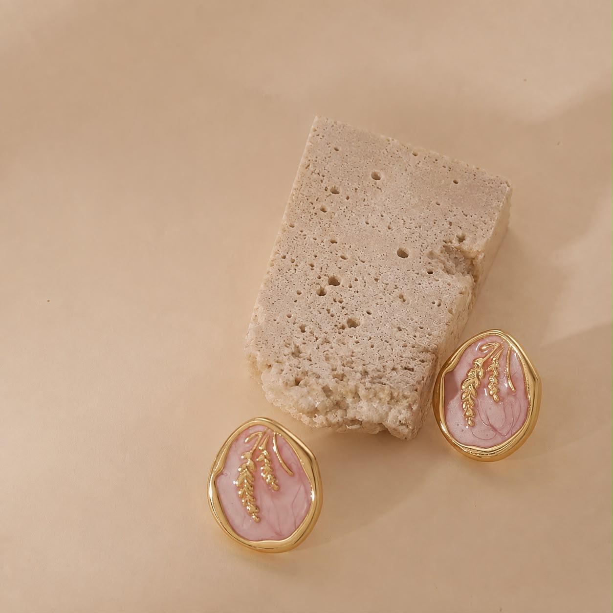 ESJ28C Pink Enamel earrings - 18k Gold PVD plated