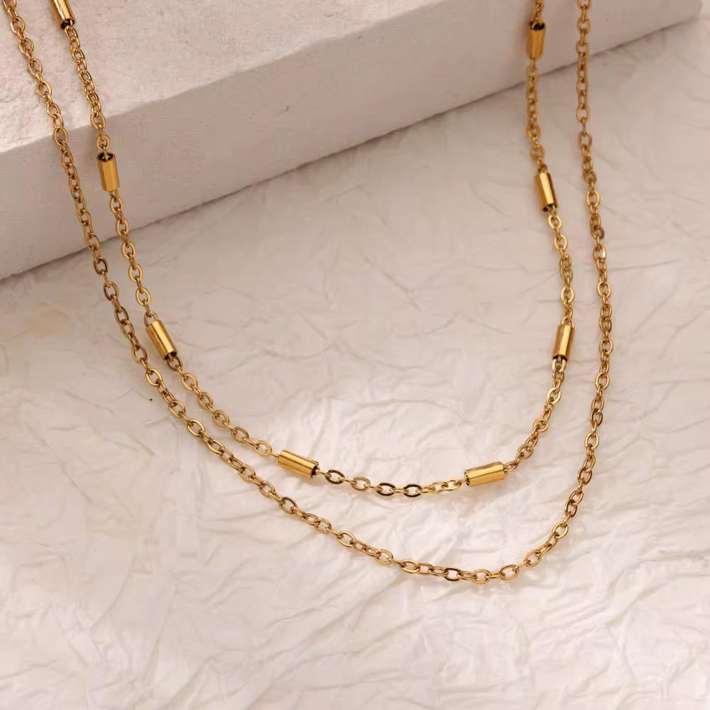NSJ18C minimalistic dainty double layer necklace  - 18k Gold PVD plated 316 stainless steel - Anti tarnish