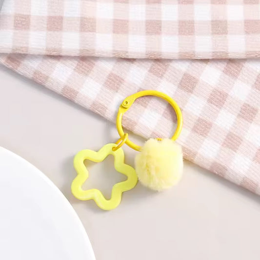 BBB 271 (e) Yellow Star Keychain with Fur Ball - Keyring Clasp( 1 pc ) ( 3:3:2 cm )