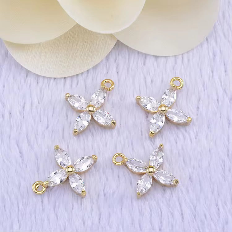 GPC 09 (N) Four Petal zircon 14k gold plated charm ( 1 pc ) Anti tarnish