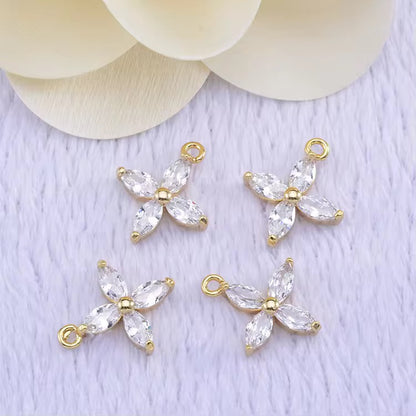 GPC 09 (N) Four Petal zircon 14k gold plated charm ( 1 pc ) Anti tarnish