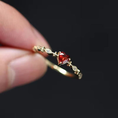 RSJ38E Red zircon Heart 18k Gold plated Ring adjustable - gold plated Brass - Anti tarnish