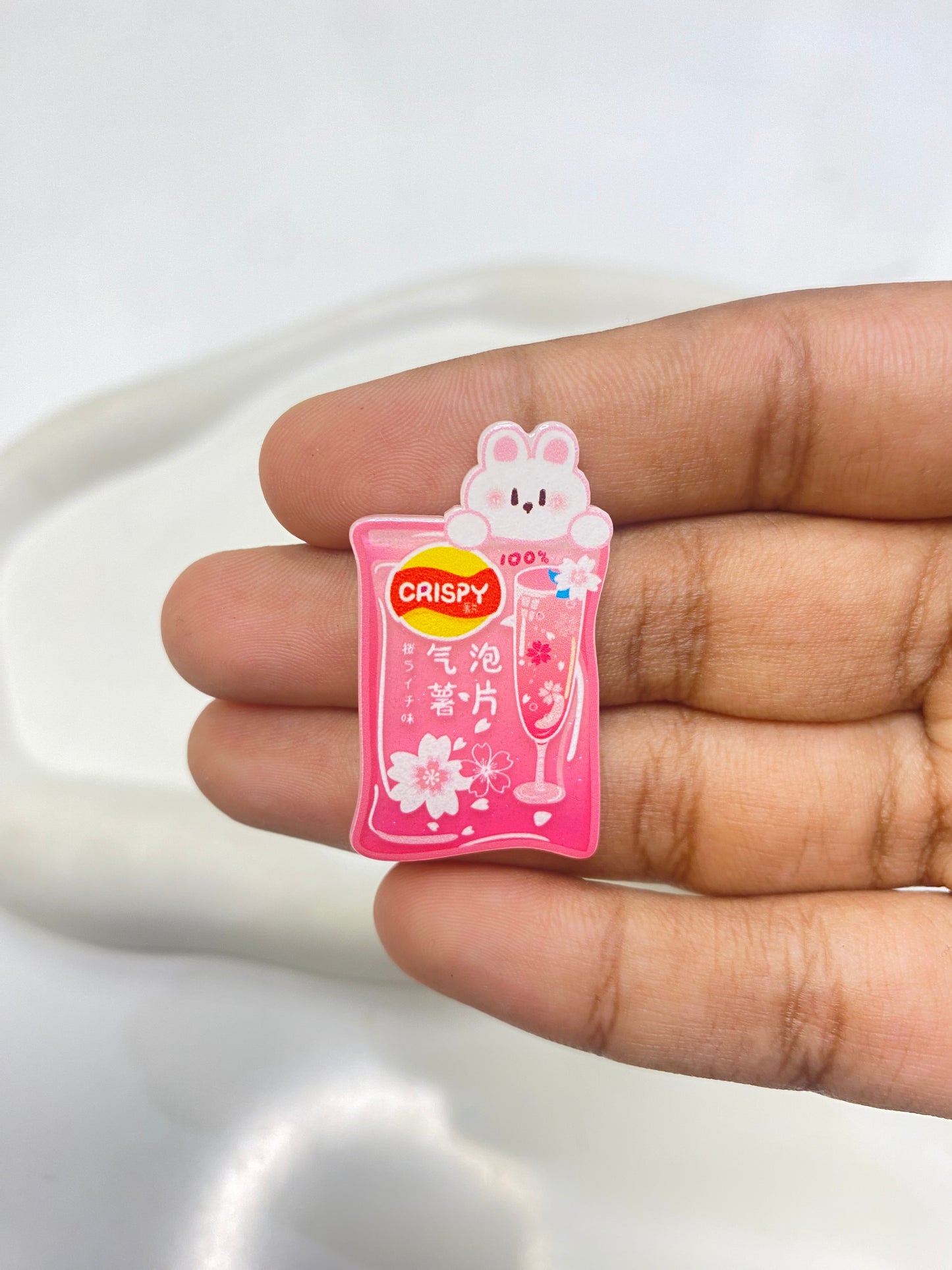 BBB 087 (c) Pink Crispy Bubble Chips with a rabbit flat acrylic charm ( 1 pc )