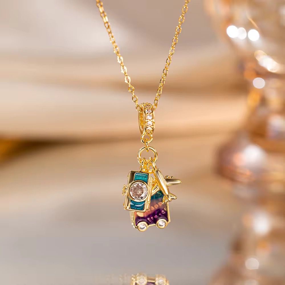 NSJ49E Multi coloured Camera Necklace - 18k Gold PVD plated