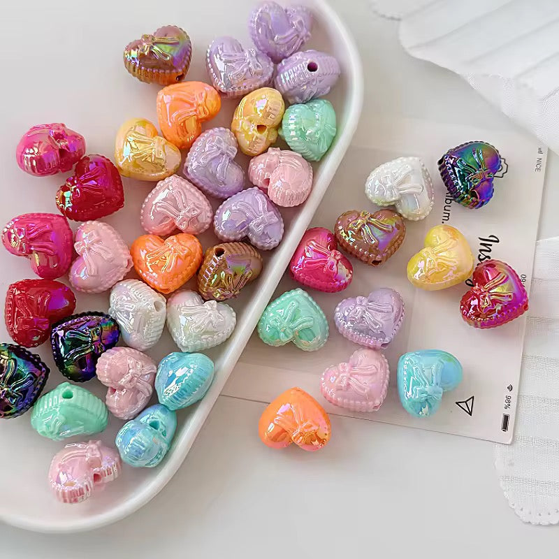 AB04 Ribbon Heart Luminous Bead ( 1 pc ) UV Plated Acrylic ( 17:20 mm )