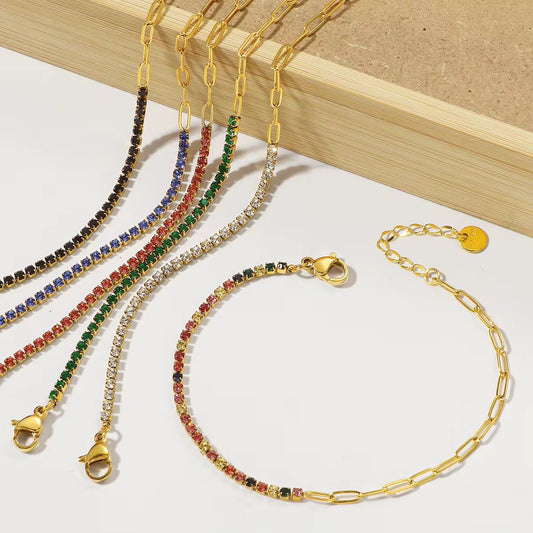 SJ 795 Zircon tennis paper clip bracelet - 18k Gold PVD plated stainless steel - Anti tarnish