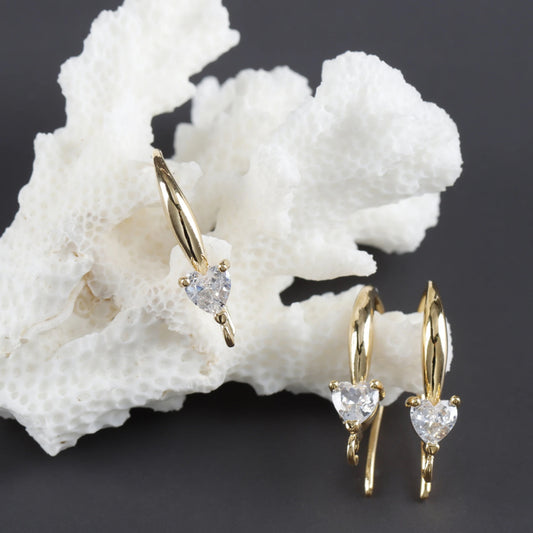 SS 546 Heart zircon crystal gold plated hooks ( 2 pc ) Anti tarnish