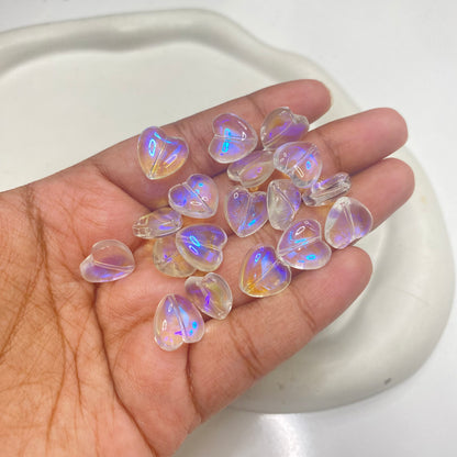 GB62E Holographic clear heart glass bead ( 1 pc )