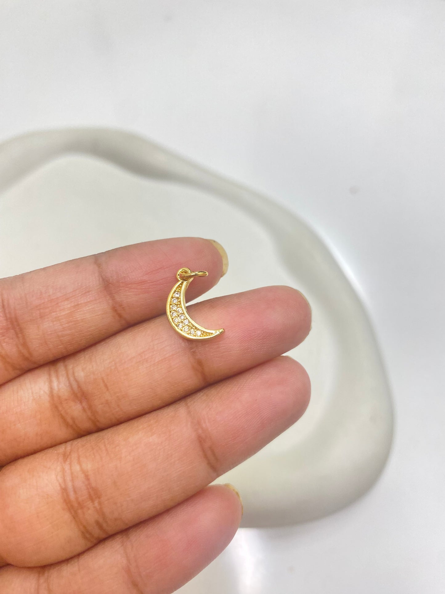 CZ 2586 Moon zircon charm 18k gold plated ( 1 pc ) Anti tarnish