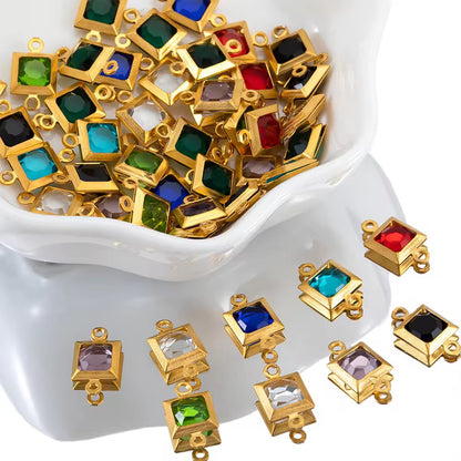 SS 2711 Light Blue Zircon Double loop connector - 18k Gold plated 316 stainless steel ( 1 pc ) Anti tarnish ( 6*11.5 mm )