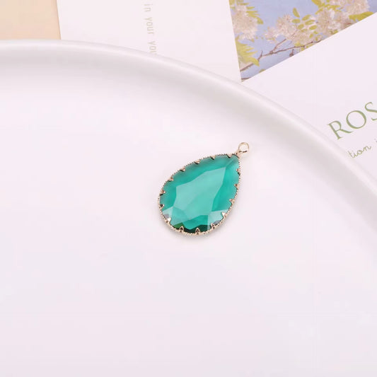 BBB 377 (d) Green Teardrop Charm 14k gold plated Zircon crystal  ( 1 pc ) Anti tarnish ( 20*30 mm )