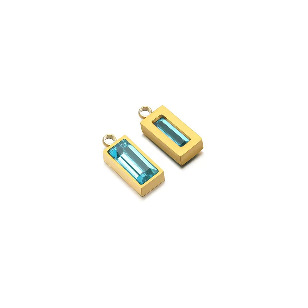 SS 2759 Zircon Rectangle Charm 18k Gold plated stainless steel ( 1 pc ) anti tarnish ( 8:4 mm )