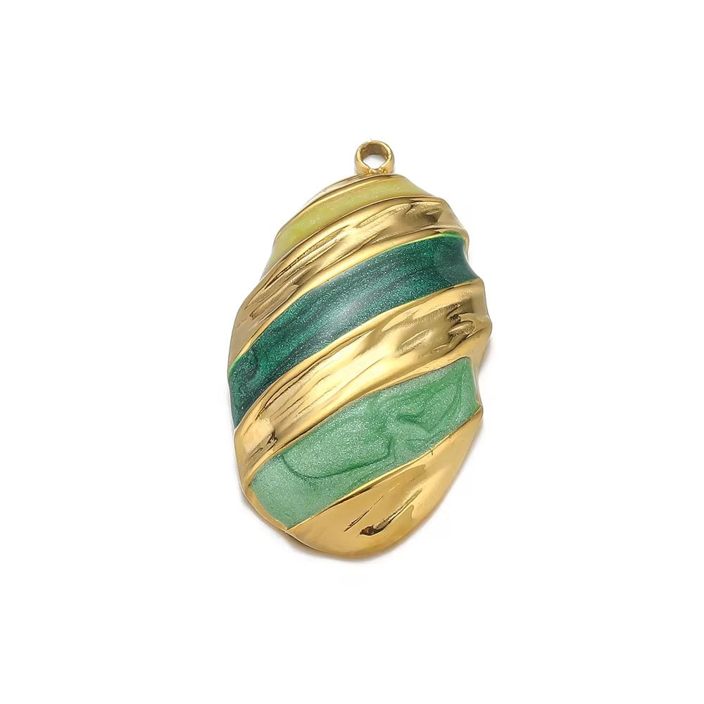 SS 2566 Vintage shiny striped charm 18k gold plated stainless steel ( 1 piece ) Anti tarnish