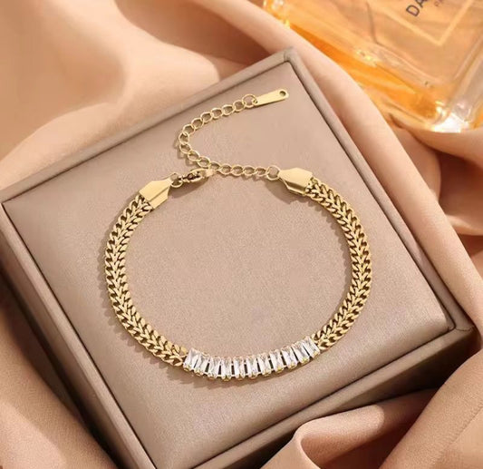 BSJ19B Zircon chain bracelet - 18k Gold PVD plated