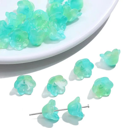 GB63C dual tone yellowish green flower glass bead ( 1 pc )