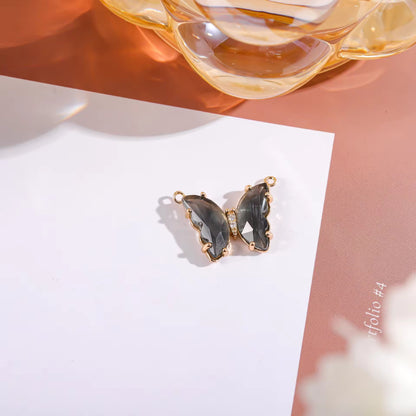 BBB 206 (g) Transparent Black Butterfly 14k gold plated Zircon crystal charm ( 1 pc ) Anti tarnish ( 22:16 mm )