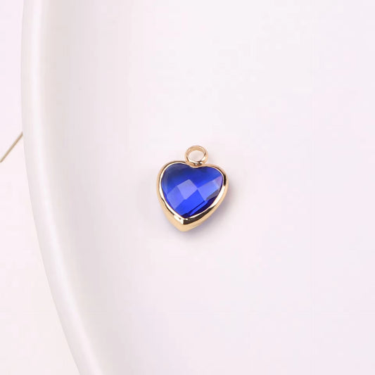 SS 2683 Dark Blue Heart 14k gold plated Zircon crystal charm ( 1 pc ) Anti tarnish ( 6 mm )