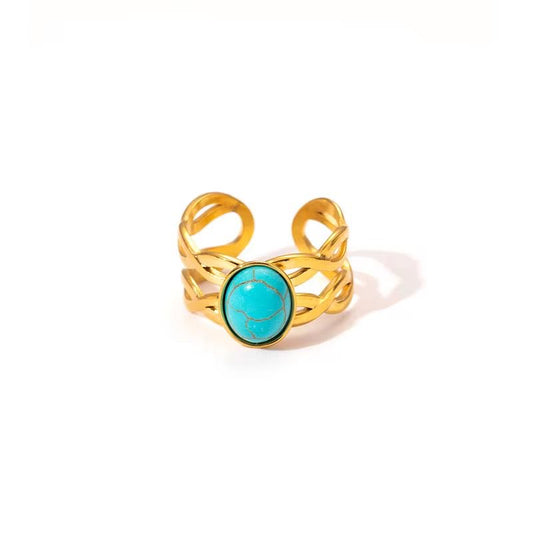 SJ 893 Turquoise Wavy Ring Adjustable - 18k Gold PVD plated stainless steel - Anti tarnish