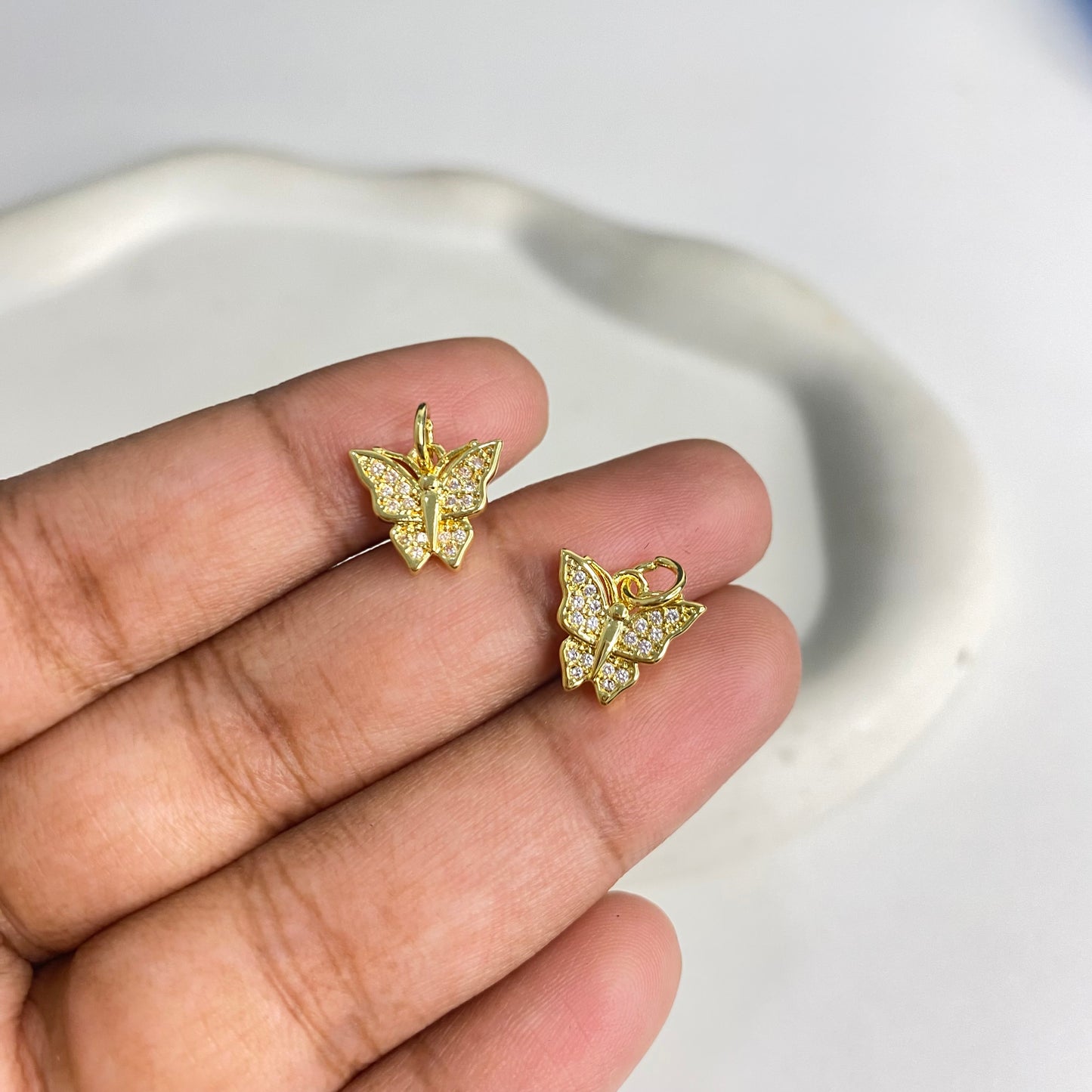 SS 1178 Butterfly Zircon charm 18k gold plated ( 1 pc ) Anti tarnish ( 12:11 mm )