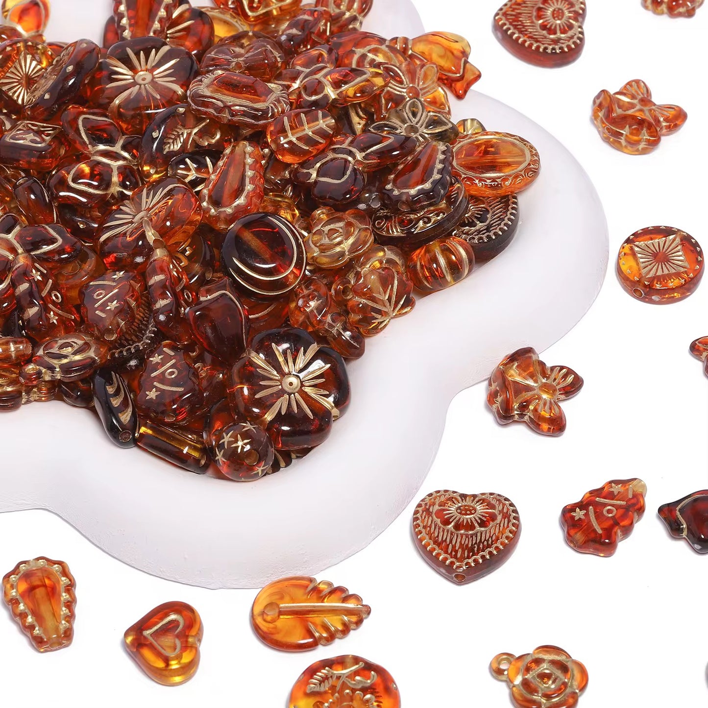 BBB 433 Vintage Czech Baroque Czech Acrylic beads ( 10 gram ) UV Gold plating