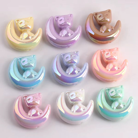 AB60 Cat Moon Luminous Shiny Big Bead ( 1 pc ) UV Plated Acrylic ( 28 mm )