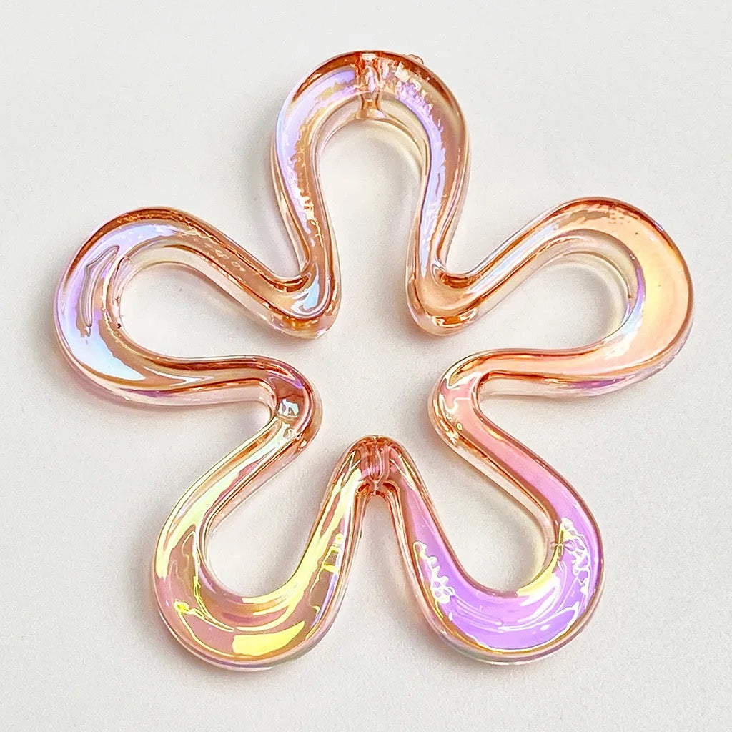 BBB 135 (E) orange tone flower Holographic Luminous uv plated shiny irrediscent Acrylic bead ( 1 pc )