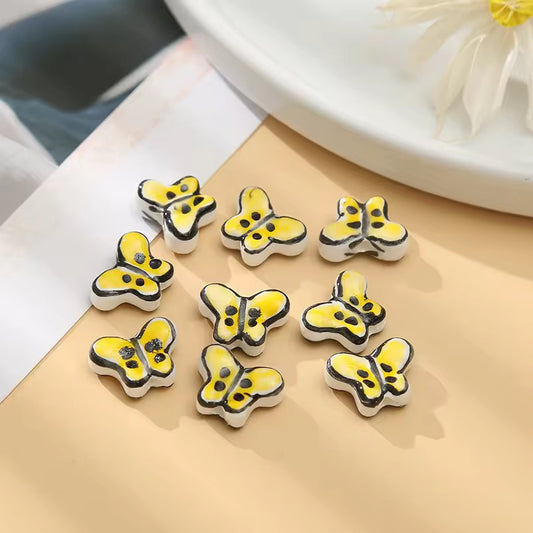 BBB 321 (a) Yellow Butterfly Ceramic Bead ( 1 pc ) Porcelian Ceramic ( 18 mm )