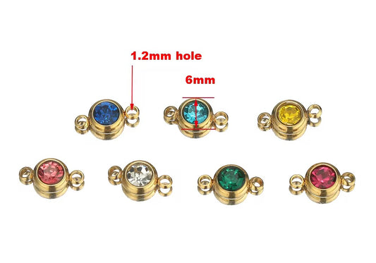SS 3019 (f) Pink Zircon Connector 18K Gold PVD plated stainless steel ( 1 piece ) Anti tarnish ( 6 mm )
