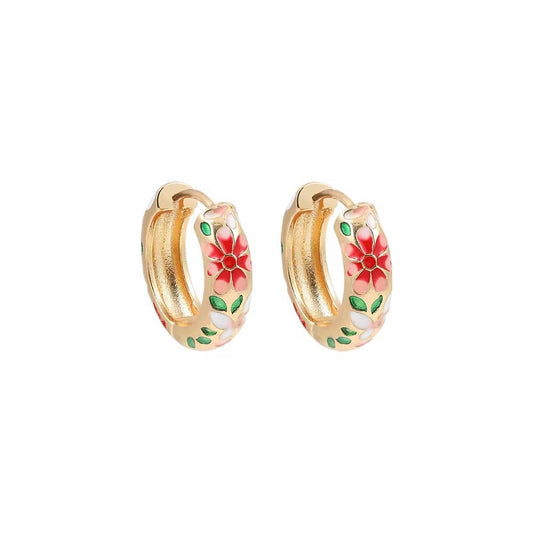 GP 22 Floral Vintage Enamel Gold plated Hoops - Anti tarnish