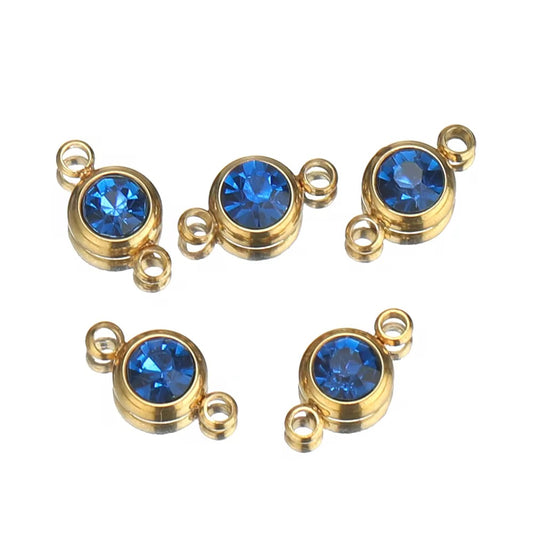 SS 3019 (d) Dark Blue Zircon Connector 18K Gold PVD plated stainless steel ( 1 piece ) Anti tarnish ( 6 mm )