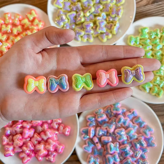 BBB 253 (e) Pink Bow Double colour Luminous Shiny Bead ( 1 pc ) UV Plated Acrylic ( 16 mm )