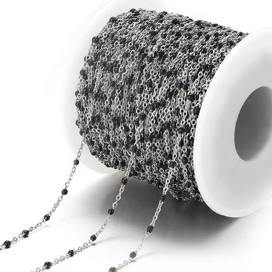 CN 359 Black Beaded Silver plated 316 Stainless steel chain ( 1 feet ) Anti tarnish