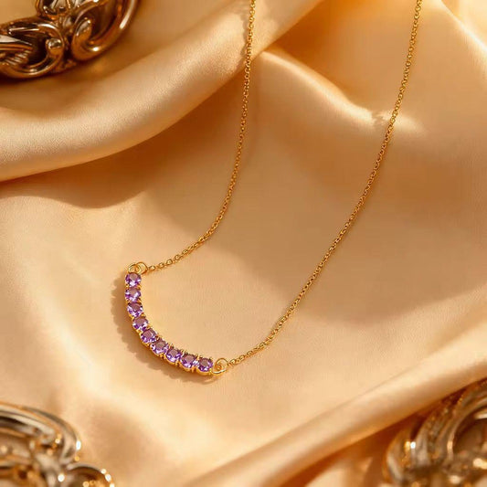 NSJ29E Purple Zircon Necklace - 18k Gold PVD plated