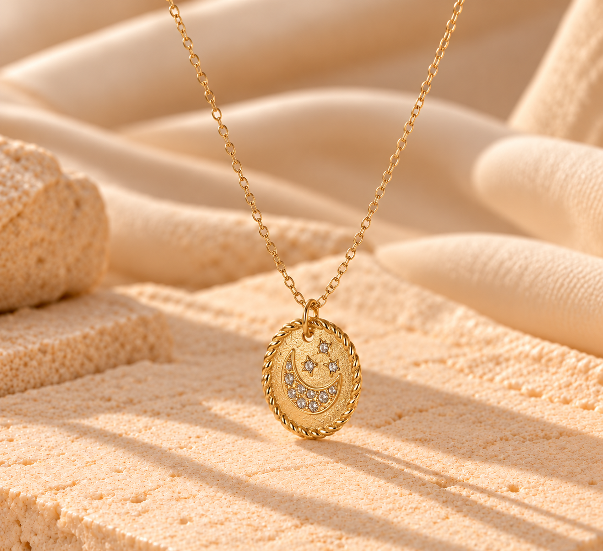 NSJ55E Moon and Star necklace - 18k gold PVD plated