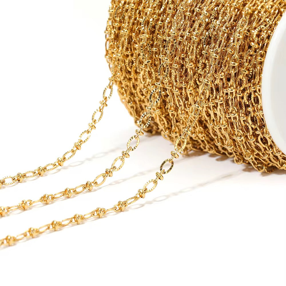 CN 19 Textured Oval 18k Gold Stainless steel chain ( 1 Feet ) Anti tarnish
