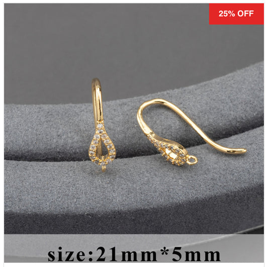 SS 550 Zircon crystal gold plated hooks ( 2 pc ) Anti tarnish