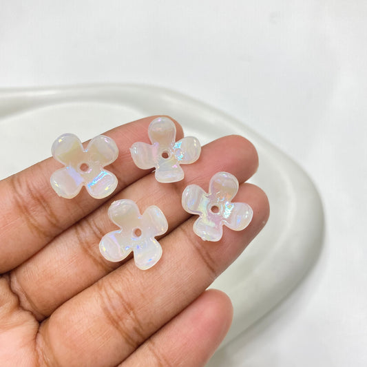 BBB 121 (A) Four petal uv plated shiny irrediscent Acrylic flower bead (1PC)